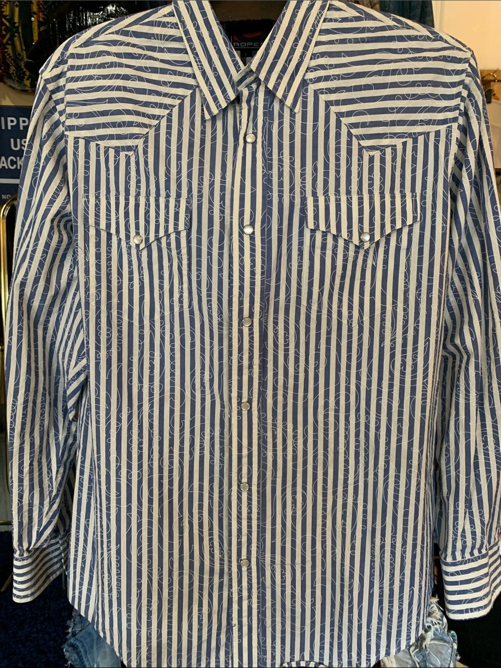 Roper Striped Blue and White Men’s Button-Up Pearlsnap Shirt